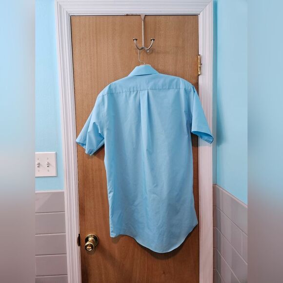 Stafford Blue Casual Button Down Shirt Short Sleeve Mens M - Picture 2 of 3